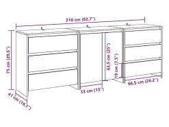 Aparador de 3 piezas, roble hecho a mano, madera de ingeniería