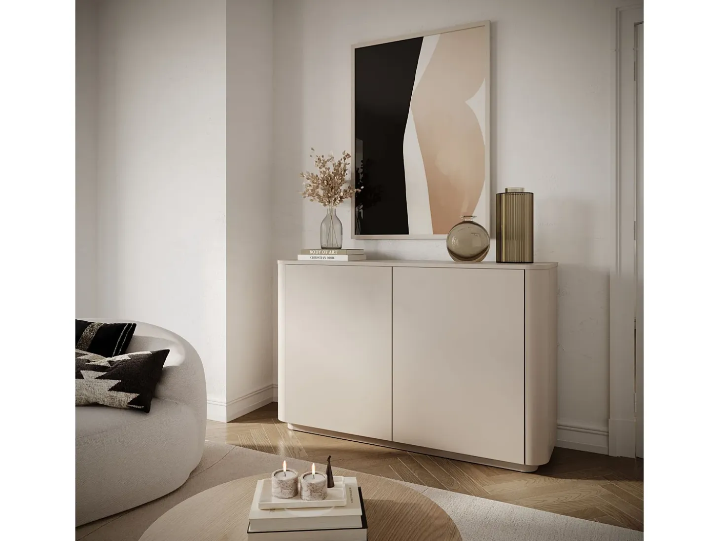 Aparador de 2 puertas – bordes redondeados – 140 cm – gris cachemira – LUVIO