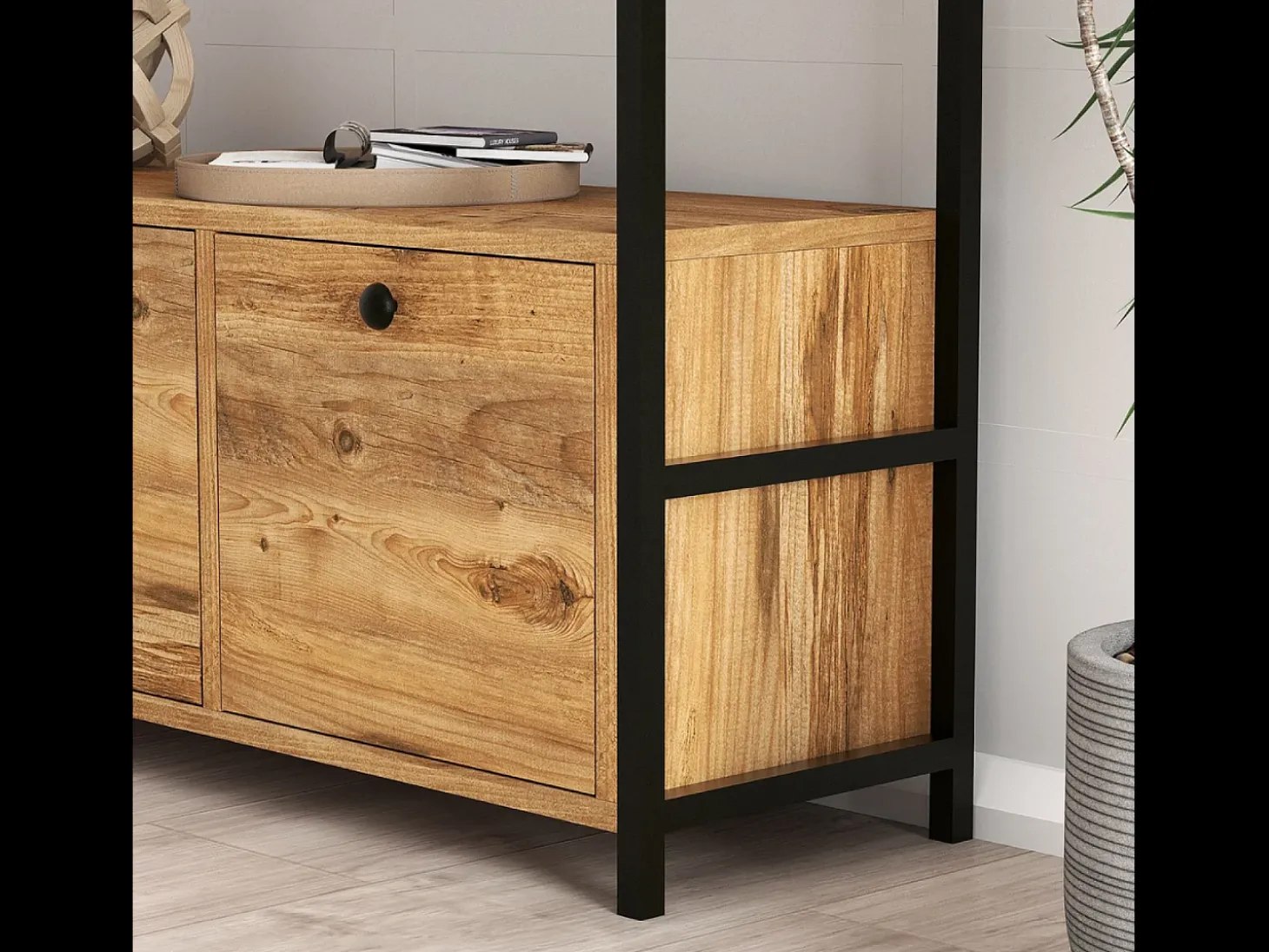 Aparador de 3 puertas estilo industrial madera/negro DRAGOR