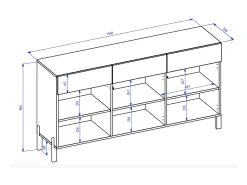 Aparador de 3 puertas – tres cajones y frente con lamas – 154 cm – roble artisan – TELIRE