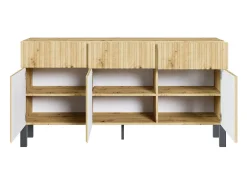 Aparador de 3 puertas – tres cajones y frente con lamas – 154 cm – roble artisan – TELIRE
