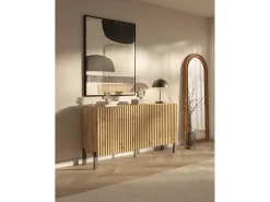 Aparador de 3 puertas – tres cajones y frente con lamas – 154 cm – roble artisan – TELIRE