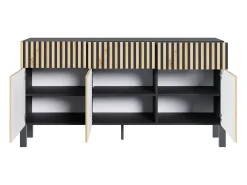 Aparador de 3 puertas – tres cajones y frente con lamas – 154 cm – negro/roble artisan – TELIRE