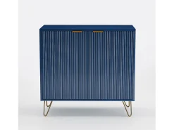 Aparador de 2 puertas, aparador de cocina con estante y patas metálicas, para sala de estar o comedor, azul