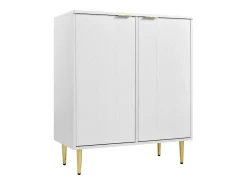 Aparador de 2 puertas, cómoda, diseño de esquina resistente a los golpes, 3 estantes, 6 compartimentos, 75 L x 40 P x 90 H, blanco