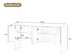 Aparador de 4 puertas, con dispositivo antidetonante, para salón y entrada, 152,5x40x76,5cm, color blanco