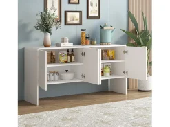 Aparador de 4 puertas, con dispositivo antidetonante, para salón y entrada, 152,5x40x76,5cm, color blanco