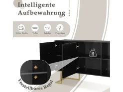 Aparador de 3 puertas con estantes regulables, puertas en forma de U y tiradores metálicos, MDF, negro (138x40x80,5 cm)
