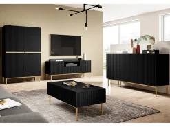 Aparador de 2 puertas con pie de metal negro dorado 100x160 cm