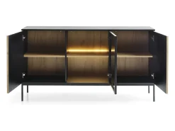 Aparador de 3 puertas con LED integrado, Negro y Roble, 154x83 cm