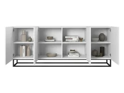 Aparador de 4 puertas de madera laminada blanca con pie de metal 200x43 cm