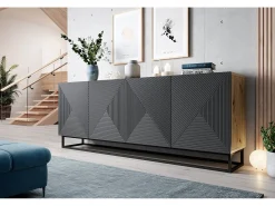 Aparador de 4 puertas de madera laminada con pie de metal 200x43 cm