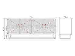 Aparador de 4 puertas de madera laminada con pie de metal 200x43 cm