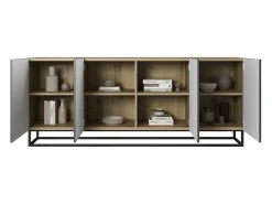 Aparador de 4 puertas de madera laminada con pie de metal 200x43 cm
