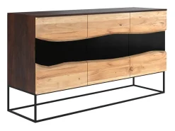 Aparador de 3 puertas de madera de acacia y metal negro - Alabama