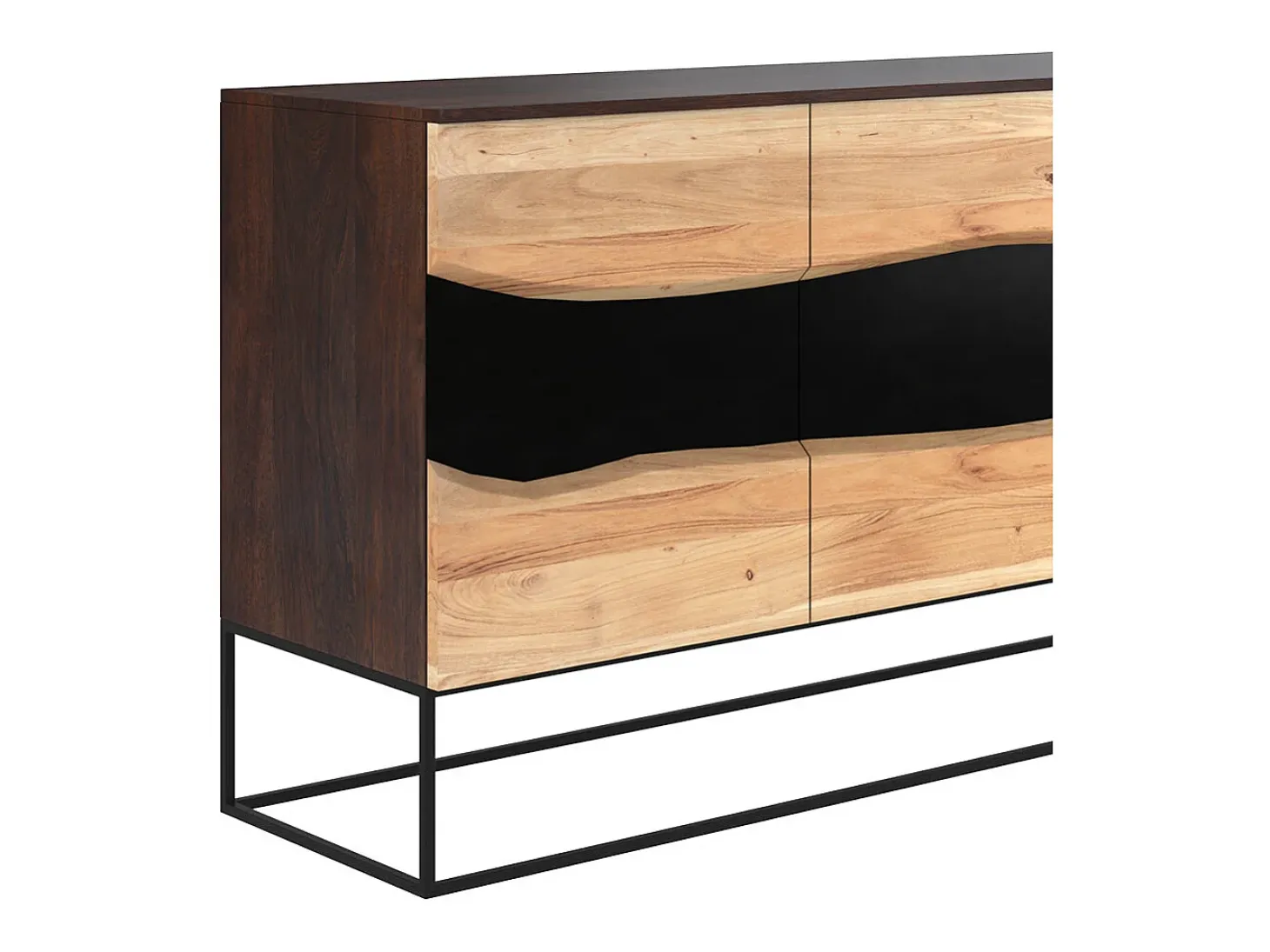 Aparador de 3 puertas de madera de acacia y metal negro - Alabama