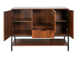 Aparador de 3 puertas de madera de nogal y metal, 110cm nogal