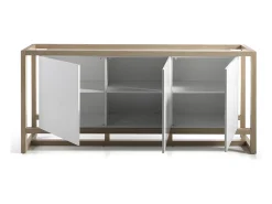 Aparador de 3 puertas de madera lacada en blanco y haya natural Valeto 195 cm