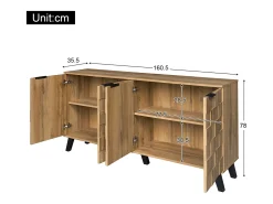 Aparador de 4 puertas, diseño moderno, MDF, madera, (160,5 x 35,5 x 78 cm)