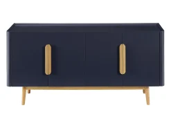 Aparador de 4 puertas en MDF y madera de caucho - Azul y Natural Claro - DUNELON