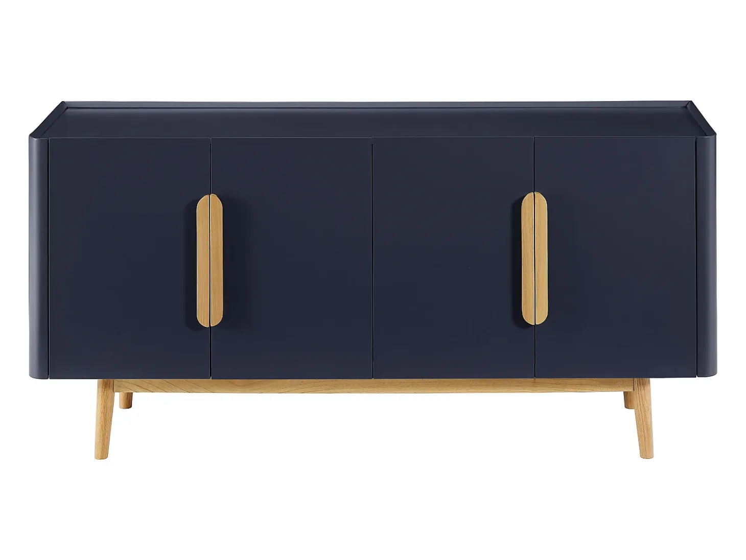 Aparador de 4 puertas en MDF y madera de caucho - Azul y Natural Claro - DUNELON