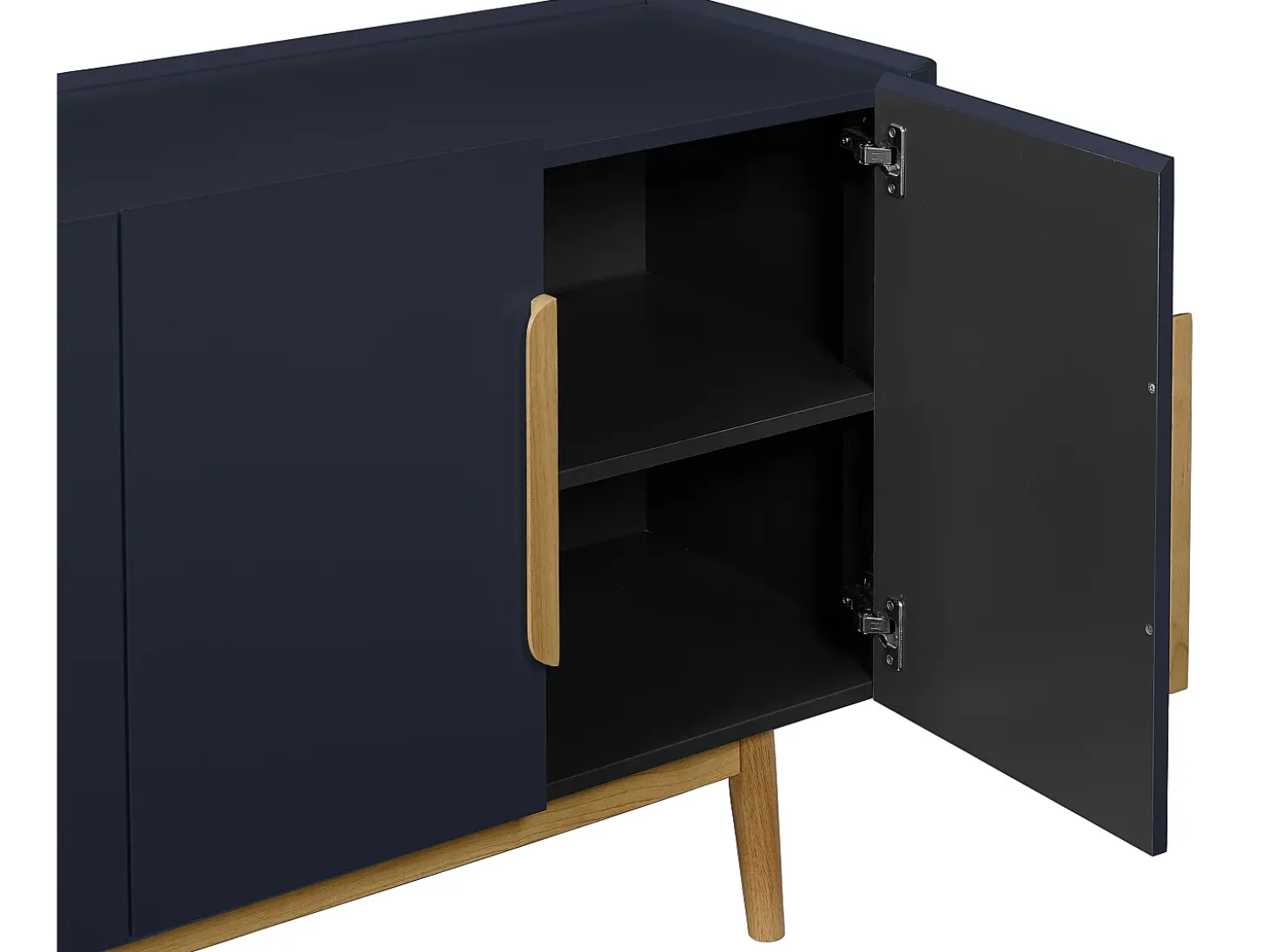 Aparador de 4 puertas en MDF y madera de caucho - Azul y Natural Claro - DUNELON