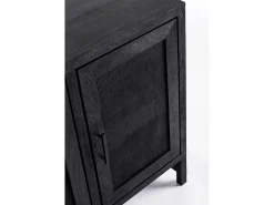 Aparador de 3 puertas en madera maciza de mango negro y ratán negro Waky 125 cm