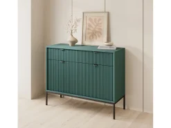 Aparador de 2 puertas y 2 cajones con patas de metal negro, 104x83 cm