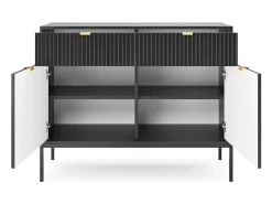 Aparador de 2 puertas y 2 cajones con patas de metal negro, 104x83 cm