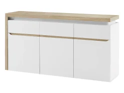 Aparador de 3 puertas y 3 cajones con luces LED de MDF - Natural y blanco lacado - VADEMOSA