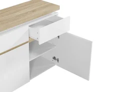 Aparador de 3 puertas y 3 cajones con luces LED de MDF - Natural y blanco lacado - VADEMOSA