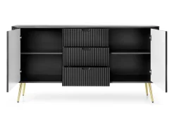 Aparador de 2 puertas y 3 cajones con patas de metal dorado, 168x87 cm