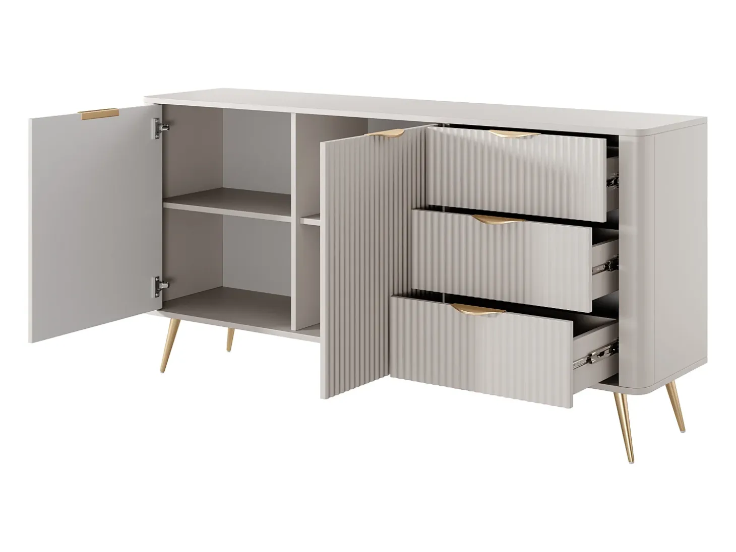 Aparador de 2 puertas y 3 cajones en MDF - Beige y dorado - ELONARIA de Pascal Morabito