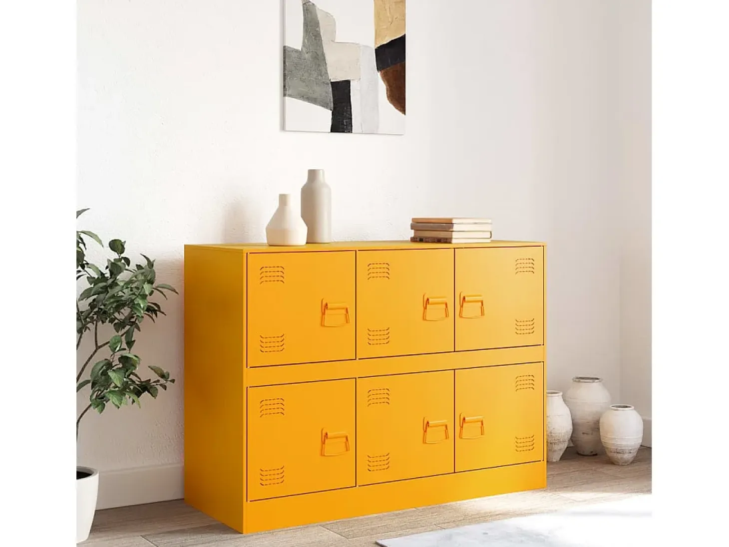 Aparador de acero amarillo mostaza 99x39x73 cm ES167545