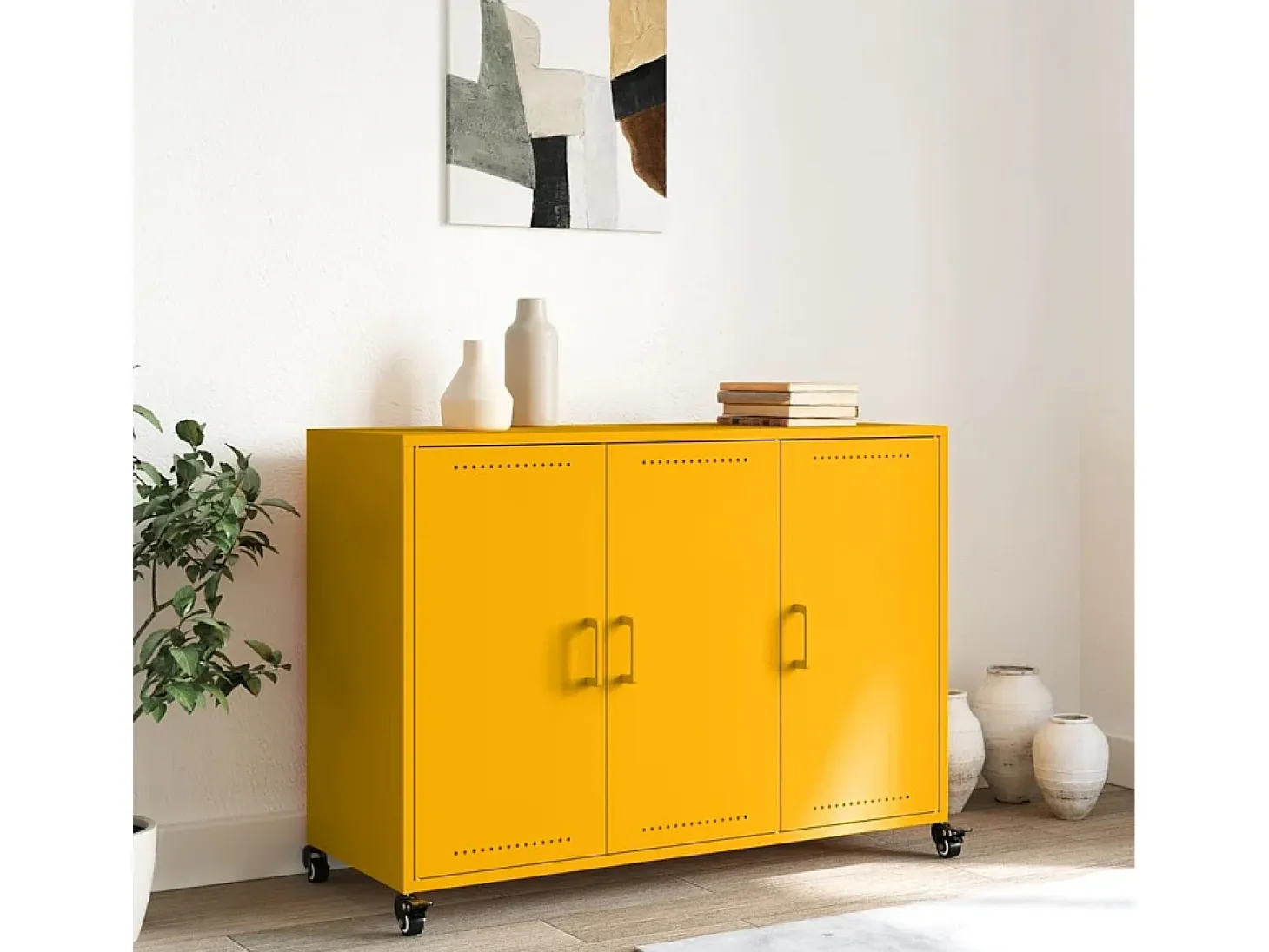 Aparador de acero amarillo mostaza 100,5x39x72 cm