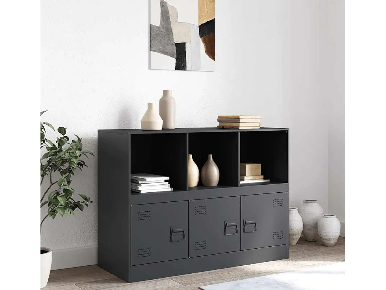 Aparador de acero antracita 99x39x73 cm