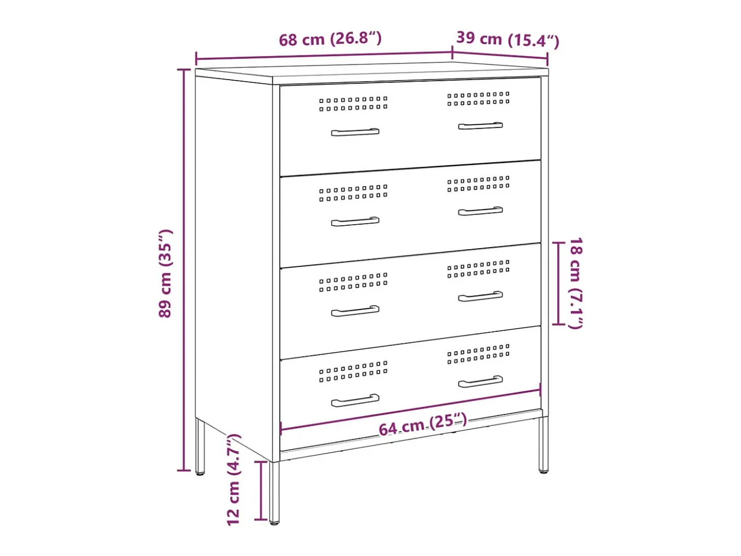 Aparador de acero blanco 68x39x89 cm