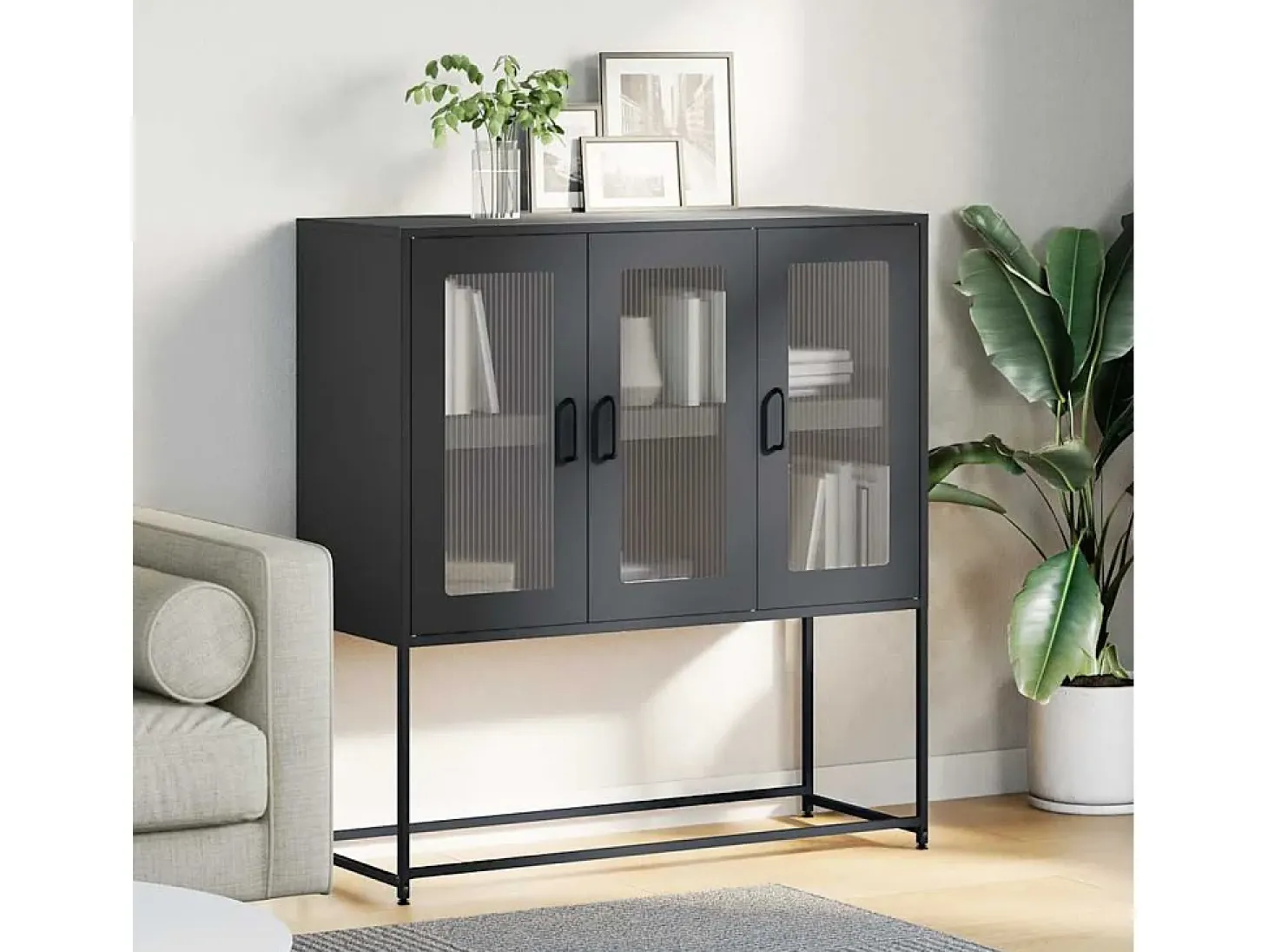 Aparador de acero laminado en frío negro 100,5x39x107 cm