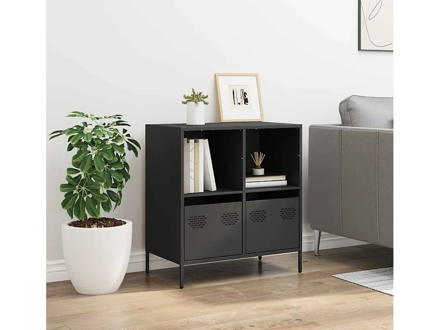Aparador de acero laminado en frío negro 68x39x73,5 cm