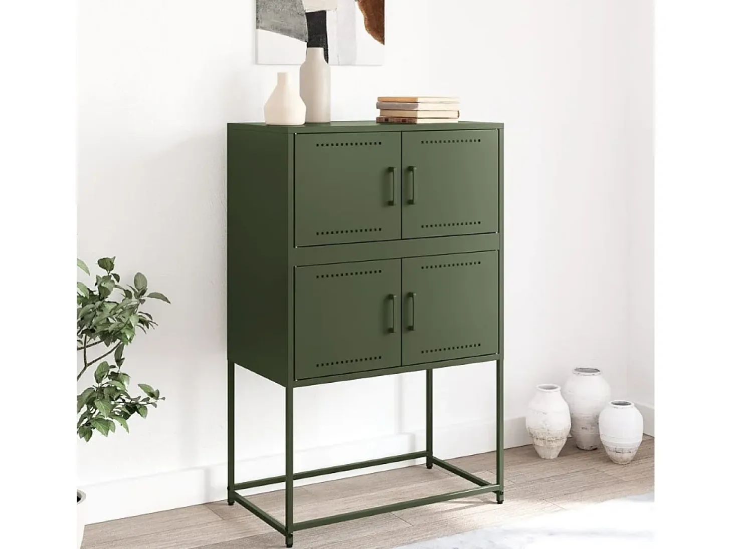 Aparador de acero verde oliva 68,5x38,5x107 cm
