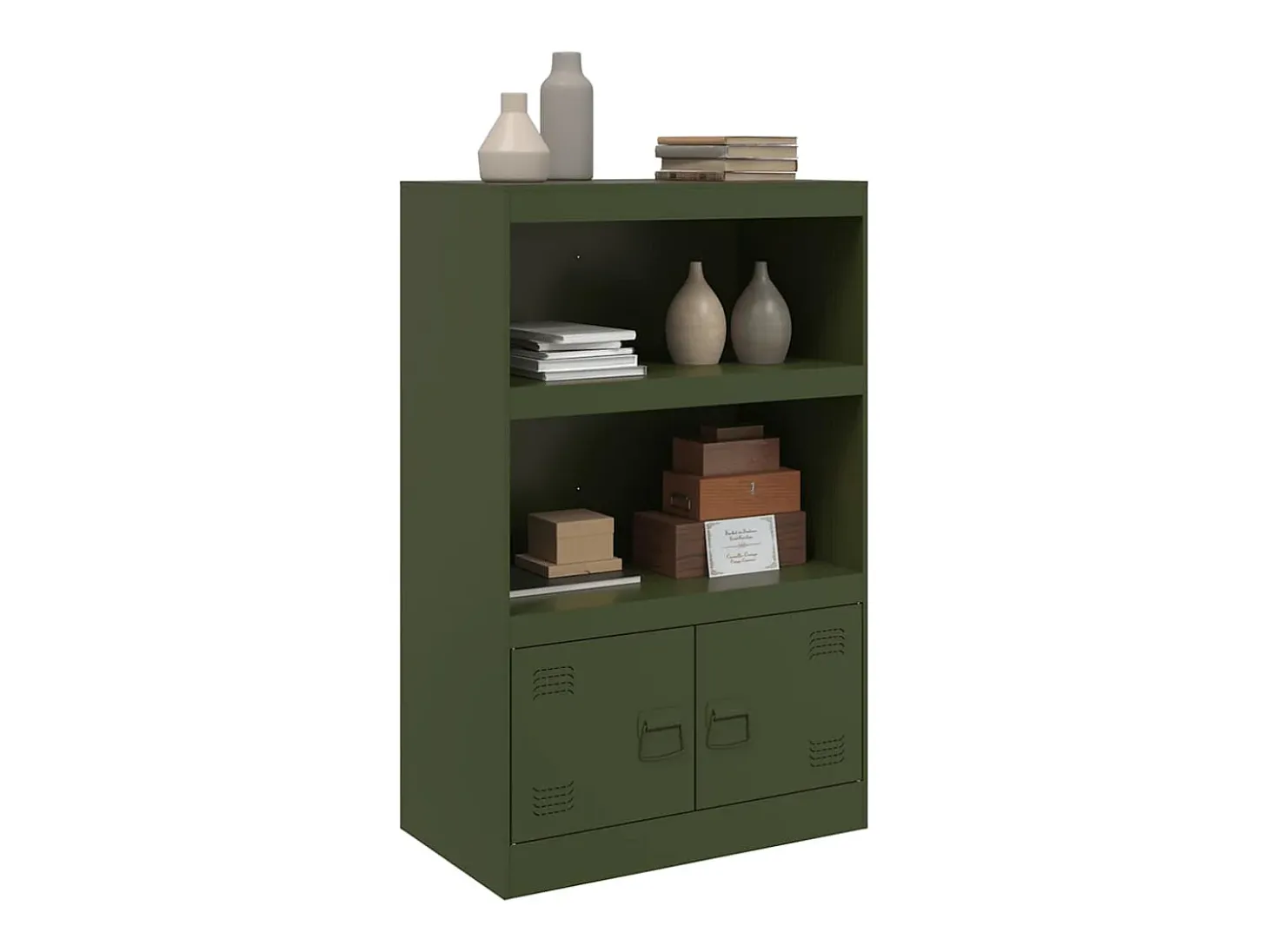 Aparador de acero verde oliva 67x39x107 cm
