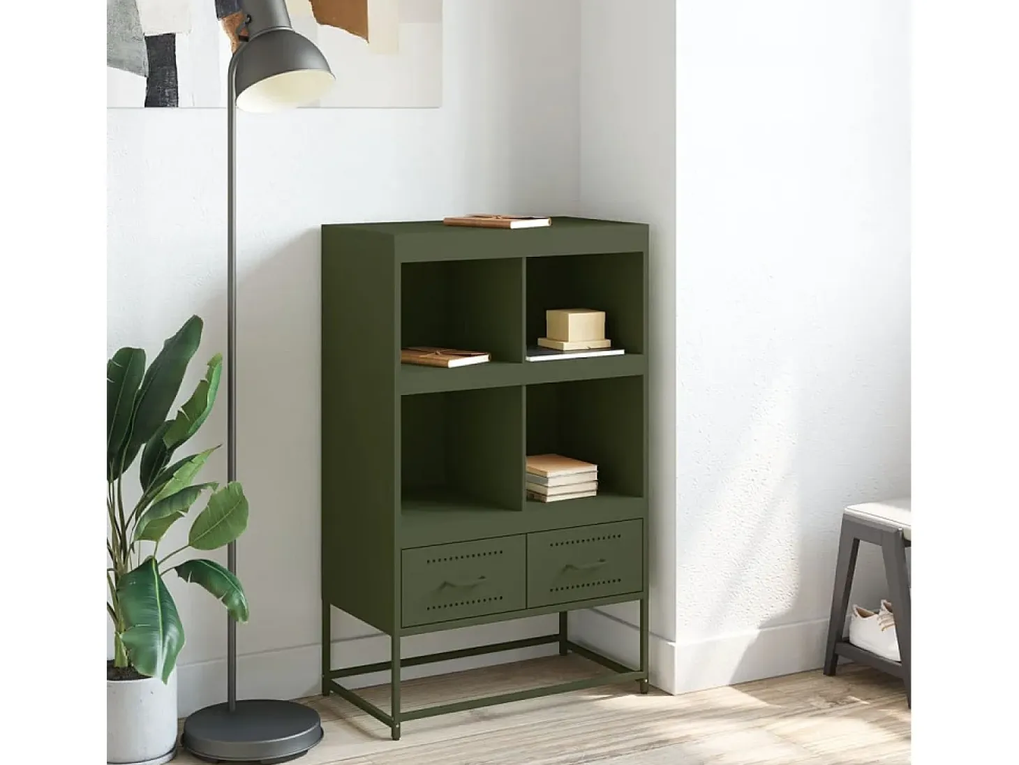 Aparador de acero verde oliva 68x39x111,5 cm