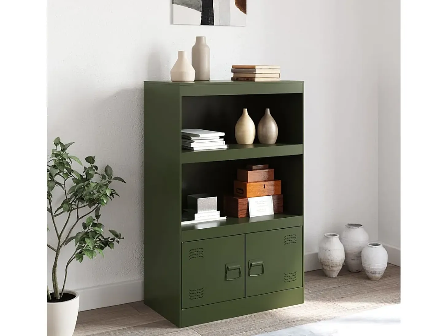 Aparador de acero verde oliva 67x39x107 cm ES794356