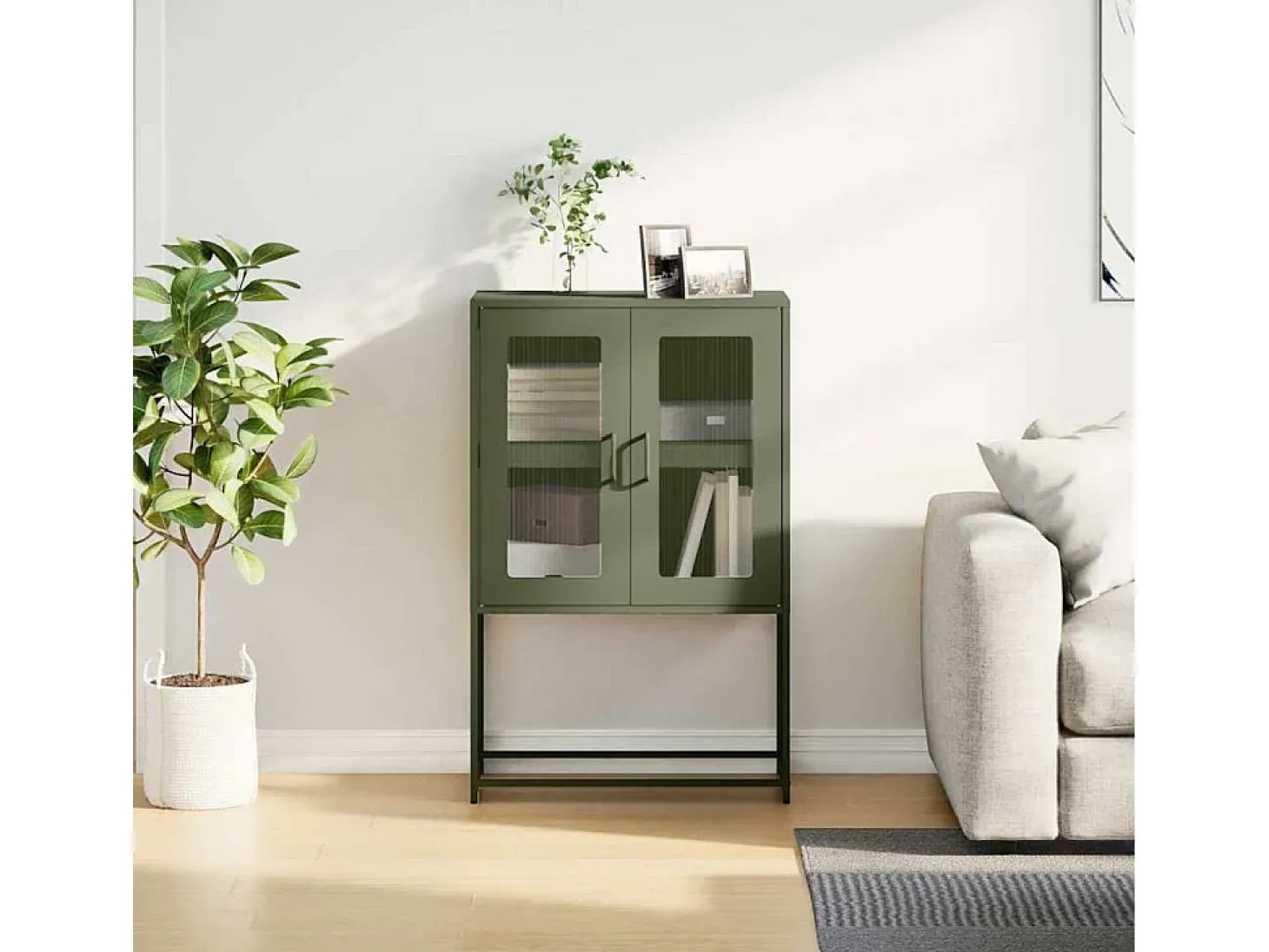Aparador de acero verde oliva 68x39x107 cm