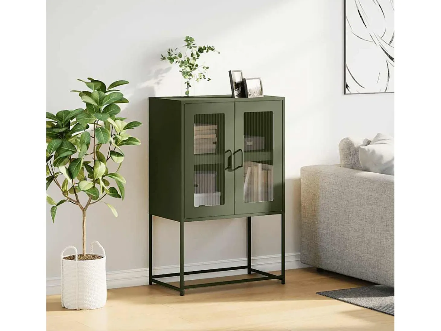 Aparador de acero verde oliva 68x39x107 cm