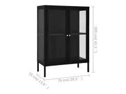 Aparador de acero y vidrio negro 75x35x105 cm