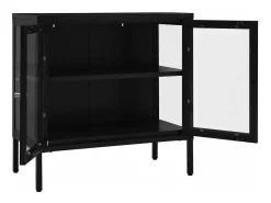 Aparador de acero y vidrio negro 70x35x70 cm