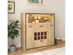 Aparador de almacenamiento, elegante vitrina para vinos con puertas dobles, estante de vidrio y soporte para vinos: almacenamiento perfecto