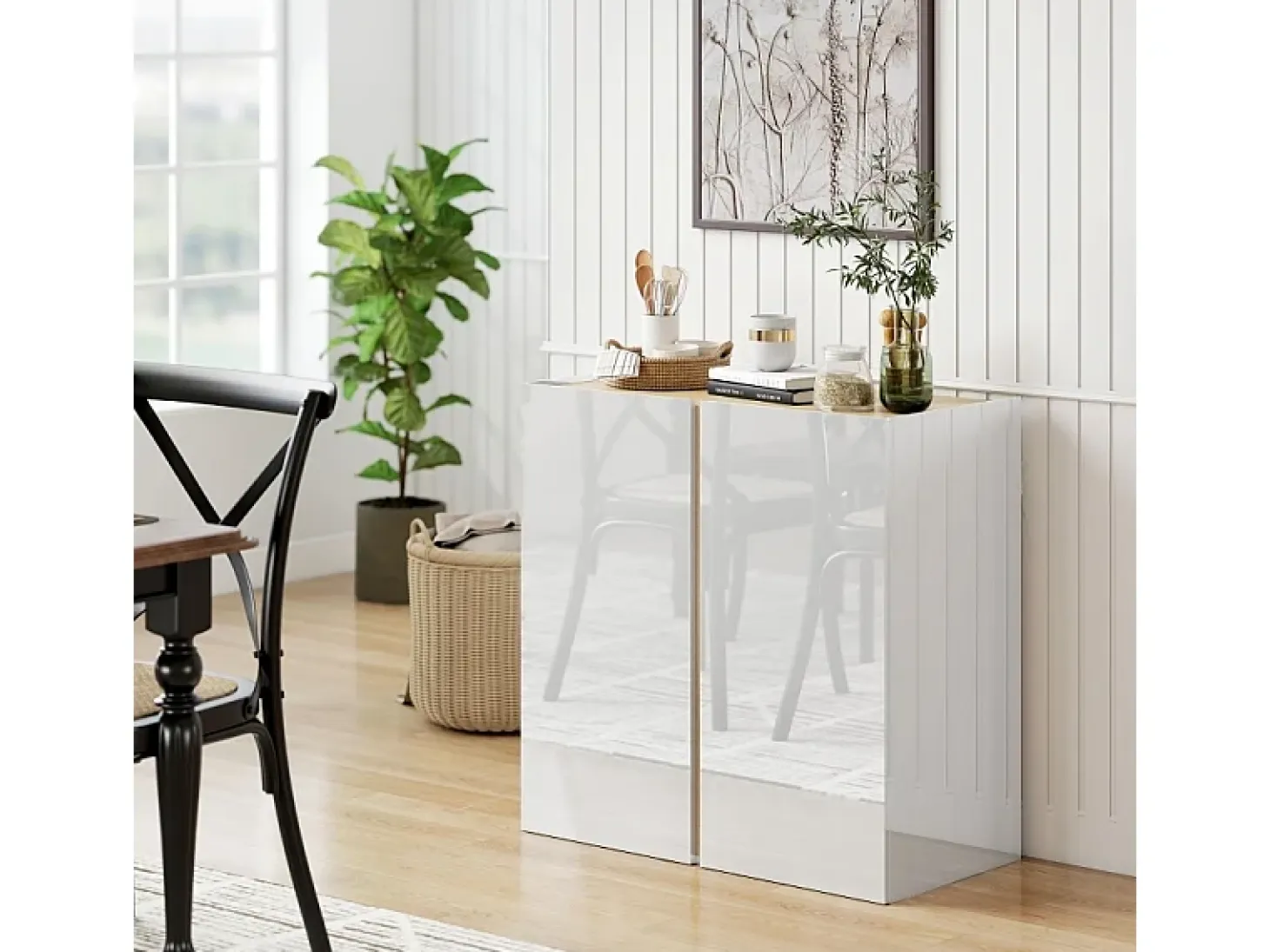 Aparador de alto brillo con 2 puertas y estante ajustable, para cocina y salón, 80 x 40 x 80 cm, blanco