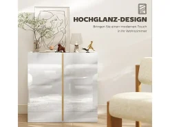 Aparador de alto brillo con 2 puertas y estante ajustable, para cocina y salón, 80 x 40 x 80 cm, blanco